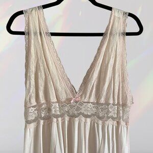 Light Pink Floor Length Night Gown with Lace Bust and Waist